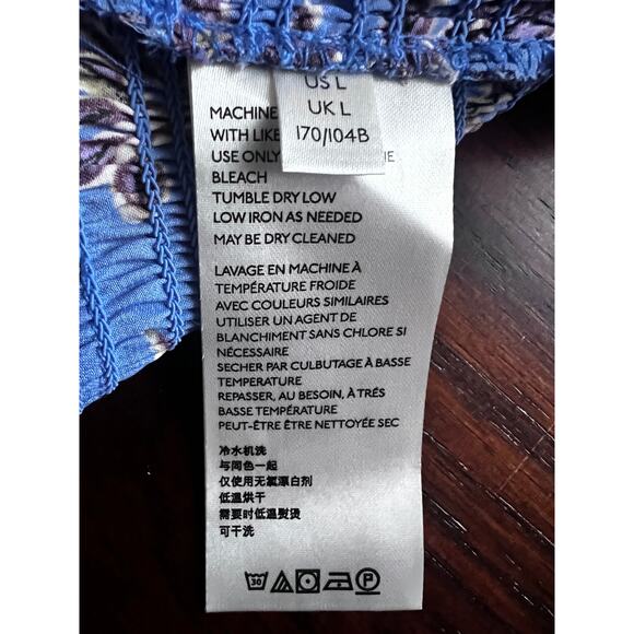 Free People Santiago Blue Floral Boho Peasant Crop Top Blouse Shirt Large - Picture 9 of 10